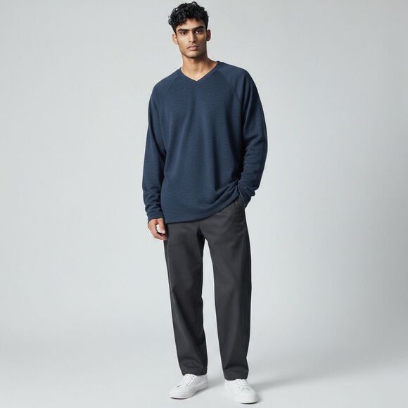 Club Room Tee Shirt Long Sleeve Solid Navy Blue Waffle Knit crewneck size XL - Picture 1 of 9